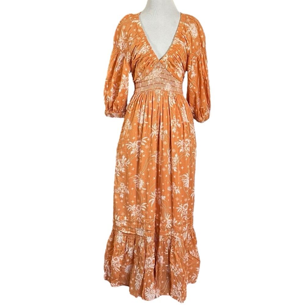 Free People Golden Hour Maxi Dress Bohemian Floral Dainty Tan Neutral Small - Picture 8 of 14